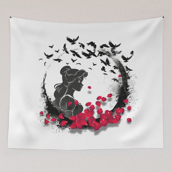 Item preview, Princess surrounded by petals and magical birds with dark silhouette designed and sold by Micapox.