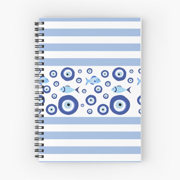 Item preview, Greek Mati Evil Eye With Fish and Blue Stripes designed and sold by TRVLR Designs.