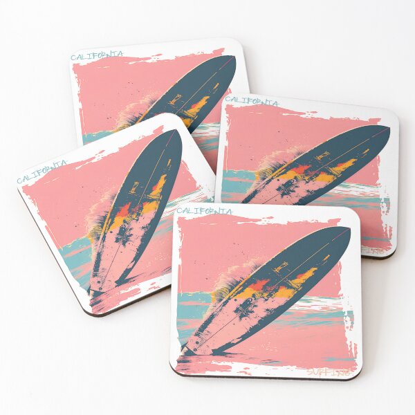 Item preview, California Surfing - Retro 80s Pop Art Surfboard Beach Design with Distressed Nostalgic Look and Bold Colors designed and sold by YardWest.