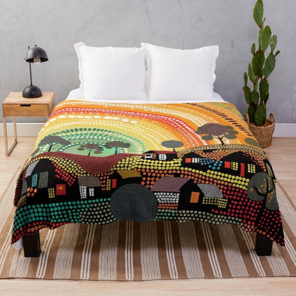 Item preview, Australian Aboriginal dot art village landscape designed and sold by anins-azuree.
