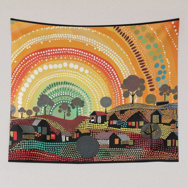 Item preview, Australian Aboriginal dot art village landscape designed and sold by anins-azuree.