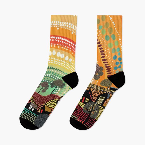 Item preview, Australian Aboriginal dot art village landscape designed and sold by anins-azuree.