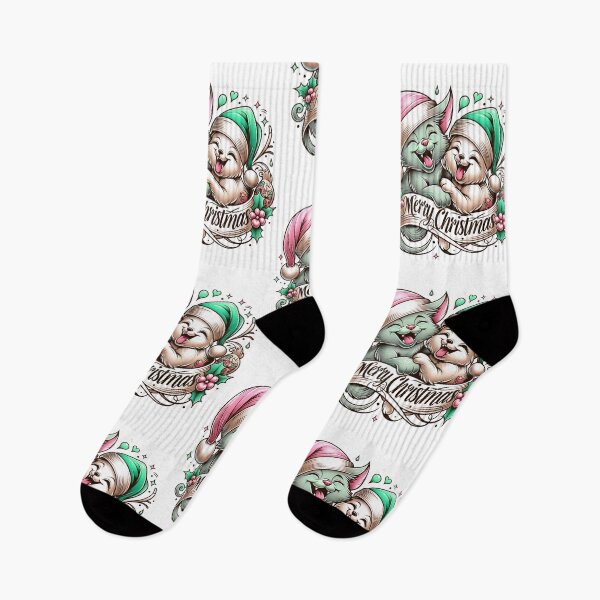 Item preview, Merry Christmas Funny Cute and Happy Christmas Cat and Dog  designed and sold by Art&Yoga -  MiritLevin.