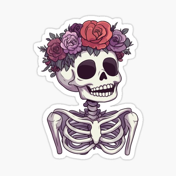 Artikel-Vorschau von cutecore - fröhliches Skelet mit einem Blumenkranz, designt und verkauft von FineTeesigns.