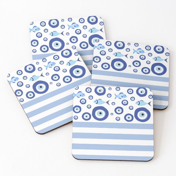 Item preview, Greek Mati Evil Eye With Fish and Blue Stripes designed and sold by TRVLR Designs.