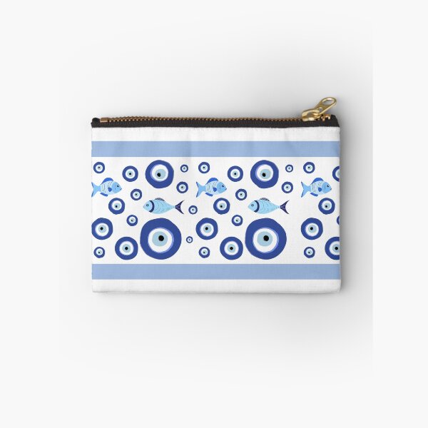 Item preview, Greek Mati Evil Eye With Fish and Blue Stripes designed and sold by TRVLR Designs.