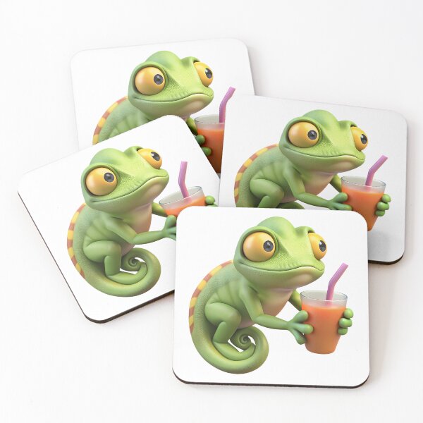Item preview, Cute Chameleon Character with Refreshing Drink designed and sold by natalielaf.