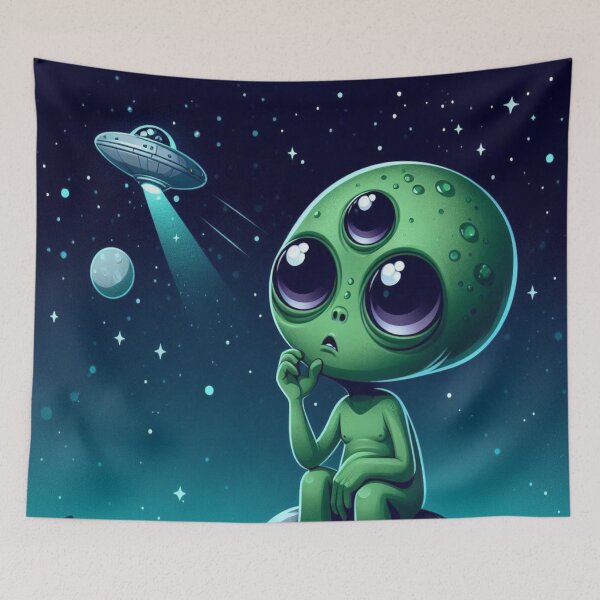Item preview, Cute Alien Contemplating Under the Stars designed and sold by LaraCreativeArt.