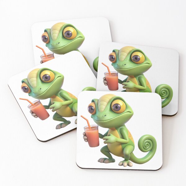 Item preview, Cute Chameleon Character with Refreshing Drink designed and sold by natalielaf.