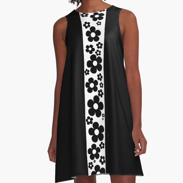 Item preview, Retro Flower Stripe in Black and White designed and sold by MellowCat.
