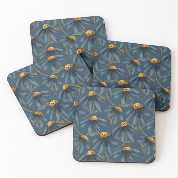 Item preview, Blue painterly coneflowers in deep blue background designed and sold by JasmineGDesigns.