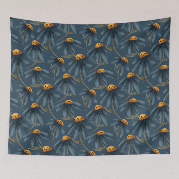 Item preview, Blue painterly coneflowers in deep blue background designed and sold by JasmineGDesigns.