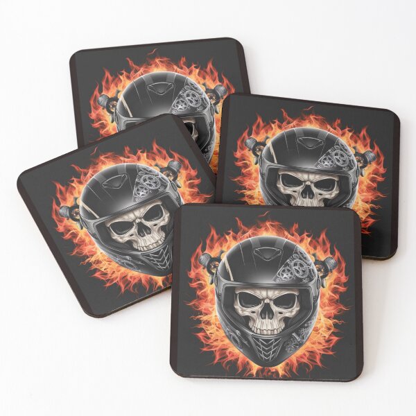 Item preview, skull in black helmet on fire designed and sold by YourTrendyTees.