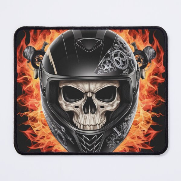 Item preview, skull in black helmet on fire designed and sold by YourTrendyTees.
