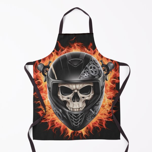 Item preview, skull in black helmet on fire designed and sold by YourTrendyTees.