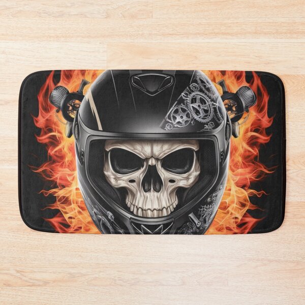 Item preview, skull in black helmet on fire designed and sold by YourTrendyTees.