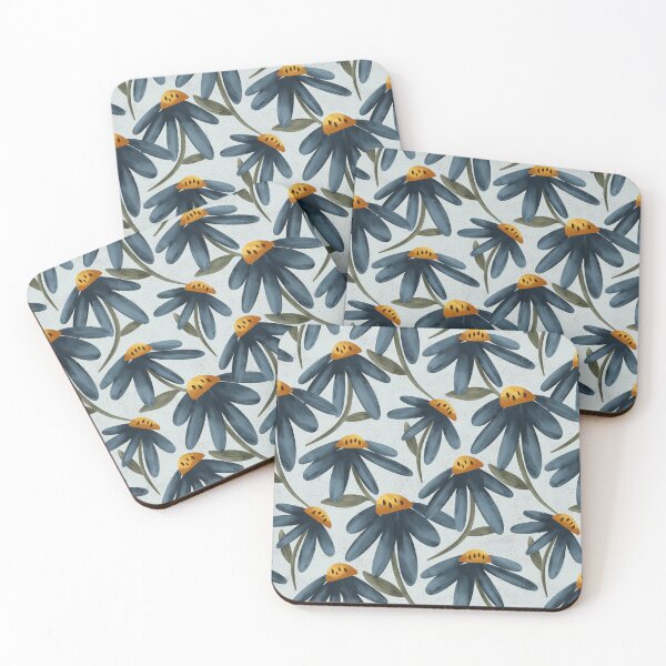 Item preview, Blue painterly coneflowers on a light blue background designed and sold by JasmineGDesigns.