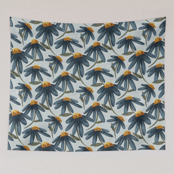 Item preview, Blue painterly coneflowers on a light blue background designed and sold by JasmineGDesigns.