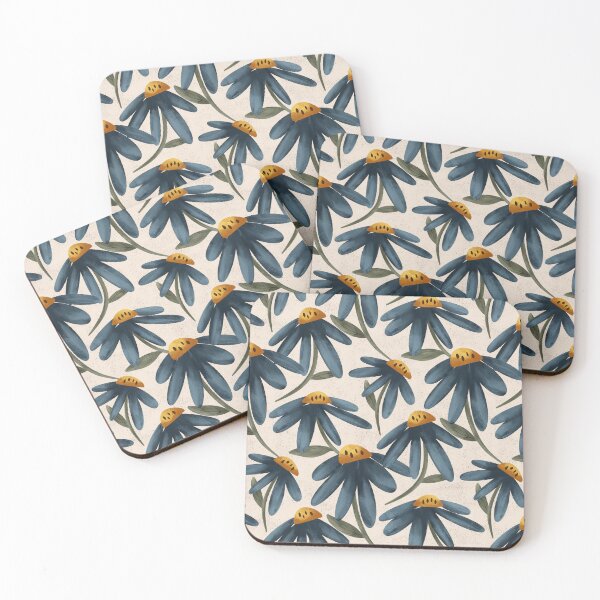 Item preview, Blue painterly coneflowers on a light beige background designed and sold by JasmineGDesigns.