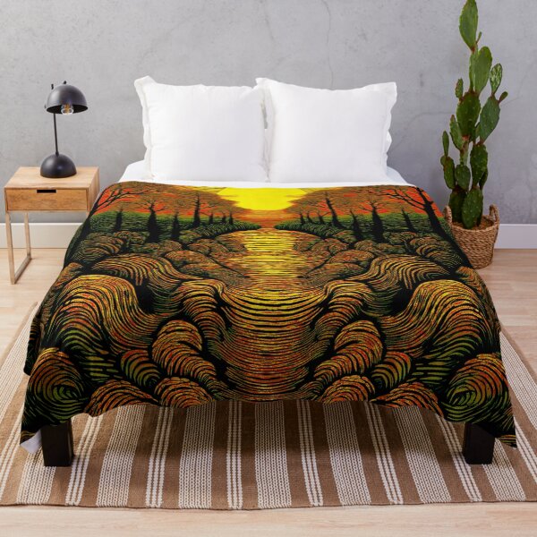 Item preview, The atmosphere of the festival, a psychedelic forest, bathed in the sea and the setting sun - red, black, orange/3 designed and sold by My-fake-places.