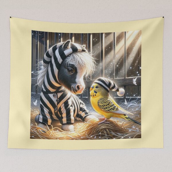 Item preview, Budgie Mucki and the cute Pony - Bedtime designed and sold by LegademaArt.