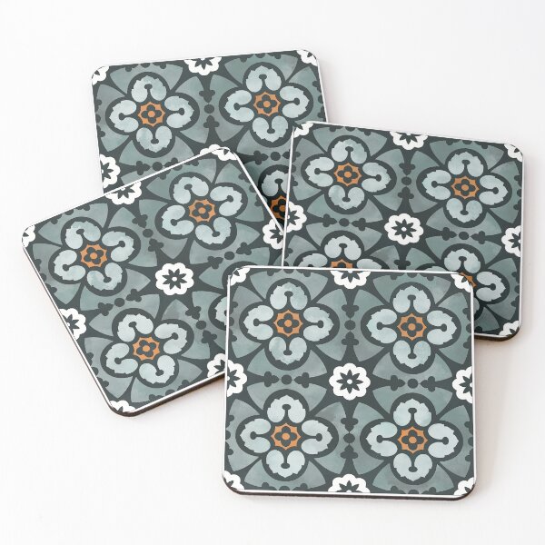 Item preview, Teal and White Floral Leaf Tile Reproduction designed and sold by MadeByGeeClowes.