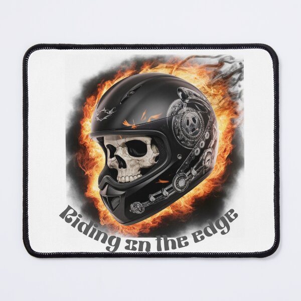 Item preview, RIDING ON THE EDGE, SKULL IN BLACK HELMET ON FIRE designed and sold by YourTrendyTees.