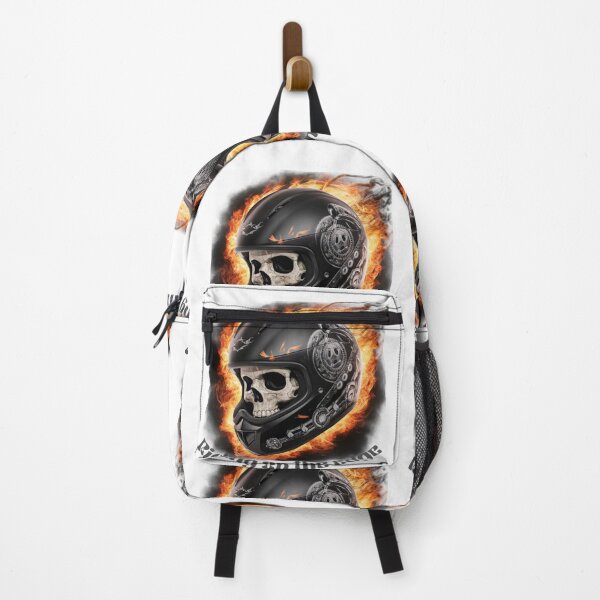 Item preview, RIDING ON THE EDGE, SKULL IN BLACK HELMET ON FIRE designed and sold by YourTrendyTees.