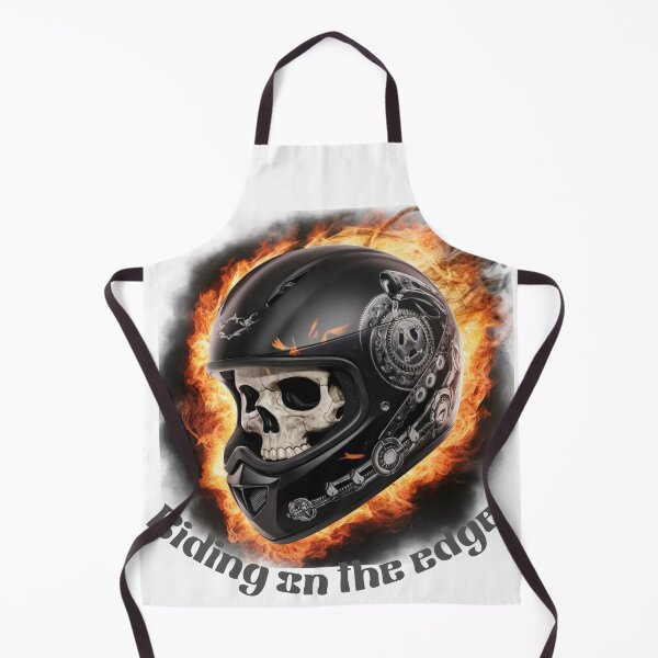 Item preview, RIDING ON THE EDGE, SKULL IN BLACK HELMET ON FIRE designed and sold by YourTrendyTees.