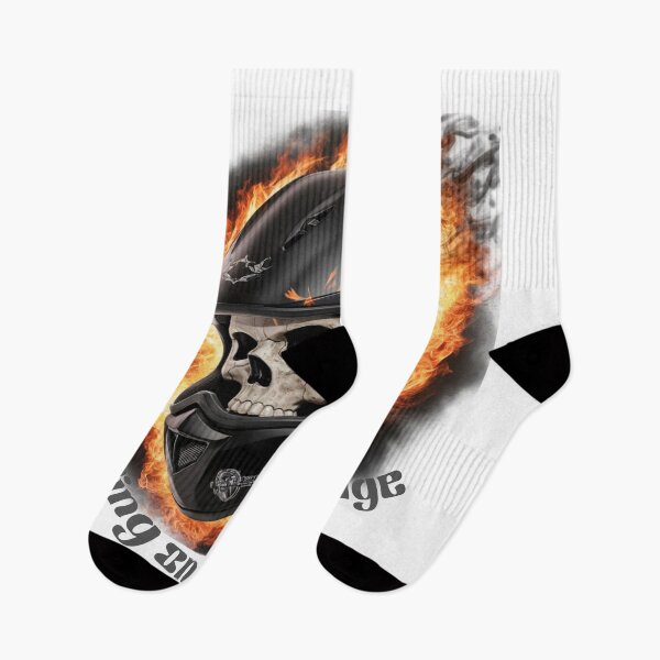 Item preview, RIDING ON THE EDGE, SKULL IN BLACK HELMET ON FIRE designed and sold by YourTrendyTees.