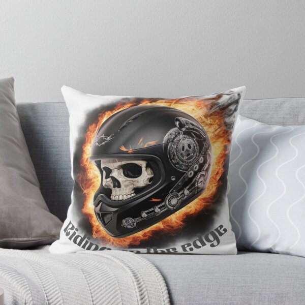 Item preview, RIDING ON THE EDGE, SKULL IN BLACK HELMET ON FIRE designed and sold by YourTrendyTees.