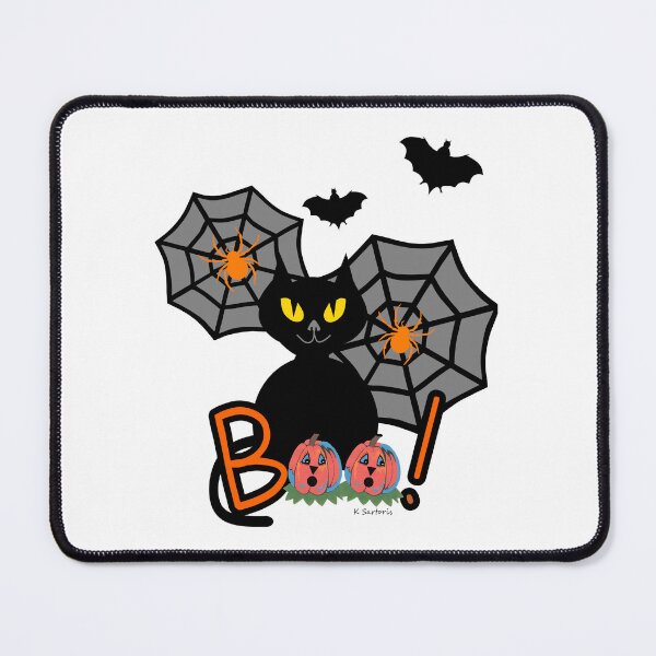 Item preview, Happy Halloween Black Cat With Flying Bats designed and sold by Sartoris Art.