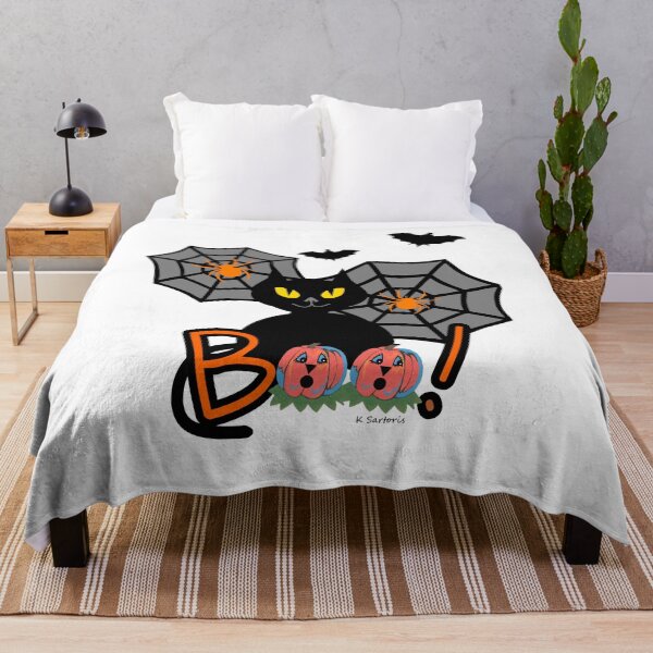 Item preview, Happy Halloween Black Cat With Flying Bats designed and sold by Sartoris Art.
