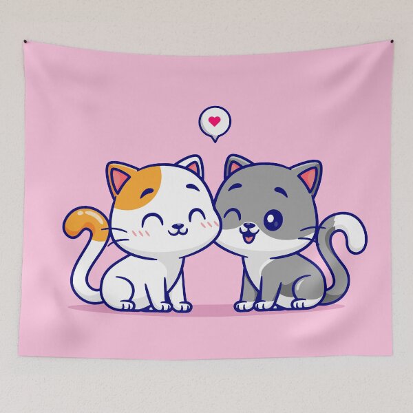 Item preview, Cute Cat Couple Playing Cartoon Vector Icon Illustration designed and sold by hjian8219.