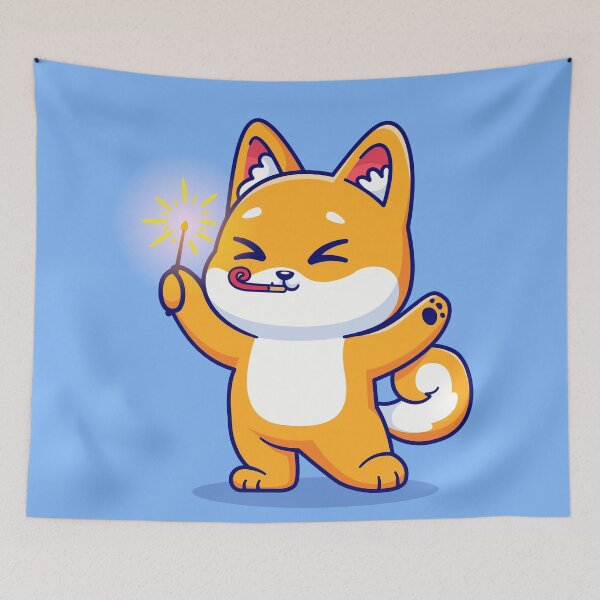 Item preview,  Cute Shiba Inu Dog Playing with Fireworks Cartoon Vector Icon Illustration designed and sold by hjian8219.