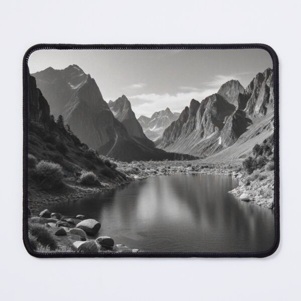 Item preview, Stunning Black and white picture of mountain range with lake designed and sold by PixelPizzazz.