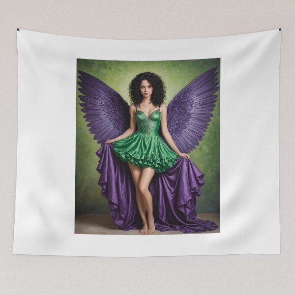 Item preview,  Heterochromia Fairy with curly brown hair green dress purple wings designed and sold by aprilwebbartist.