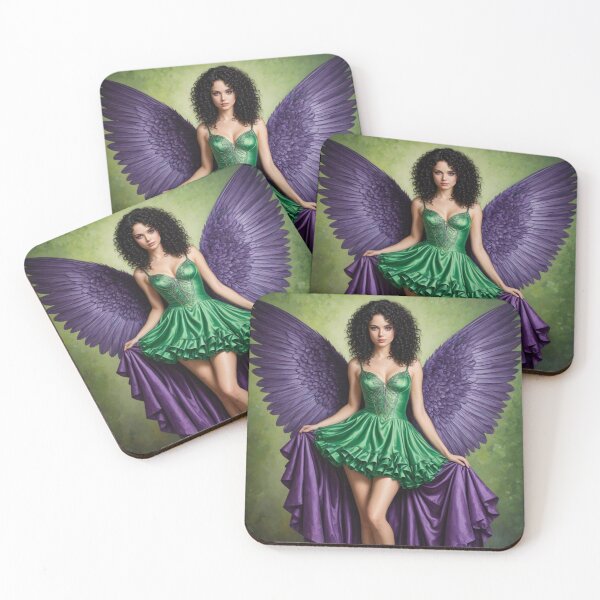Item preview,  Heterochromia Fairy with curly brown hair green dress purple wings designed and sold by aprilwebbartist.