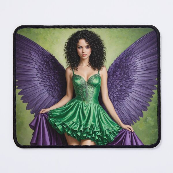 Item preview,  Heterochromia Fairy with curly brown hair green dress purple wings designed and sold by aprilwebbartist.