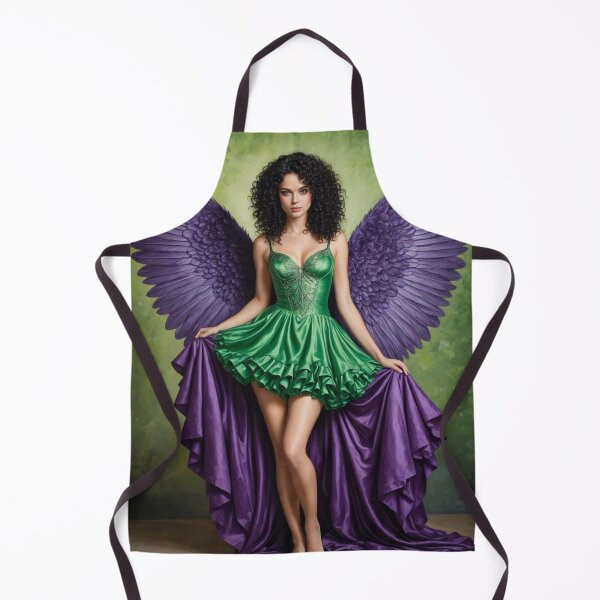 Item preview, Heterochromia Fairy with curly brown hair green dress purple wings designed and sold by aprilwebbartist.