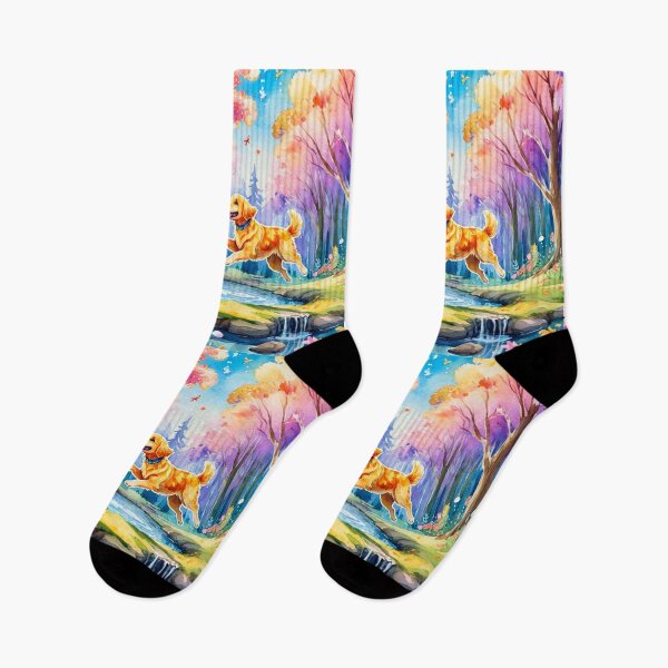 Item preview, Golden Retriever Exploring a Colorful Fantasy Forest, Vintage, Watercolors designed and sold by MyDearLion.