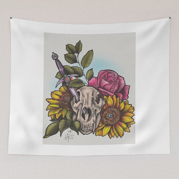 Item preview, Raccoon skull and flowers designed and sold by HoodRatSwagger.