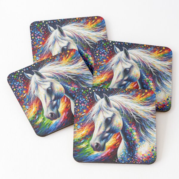 Item preview, White horse modern pointillism designed and sold by Catherine Harrison.