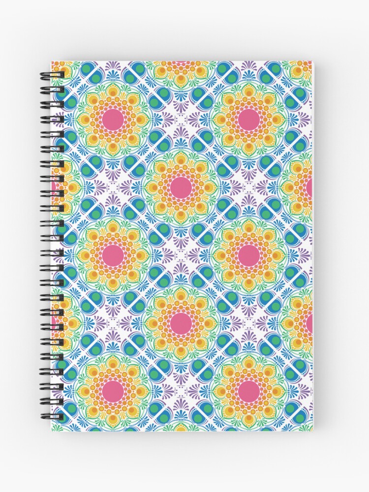 Journal, White Maximalist Rainbow Floral Fountain Diamond Tile designed and sold by Triplicate Limited
