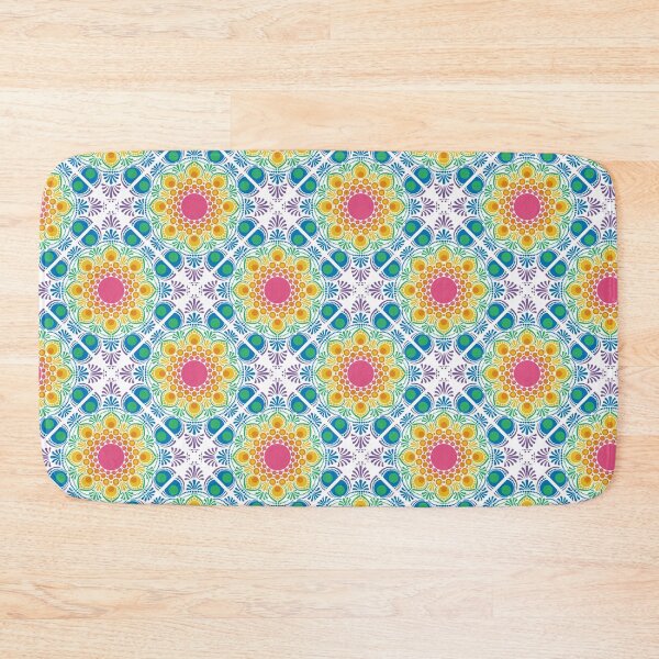 Item preview, White Maximalist Rainbow Floral Fountain Diamond Tile designed and sold by Triplicate Limited.