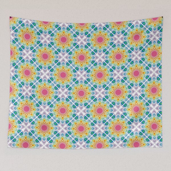 Item preview, White Maximalist Rainbow Floral Fountain Diamond Tile designed and sold by Triplicate Limited.