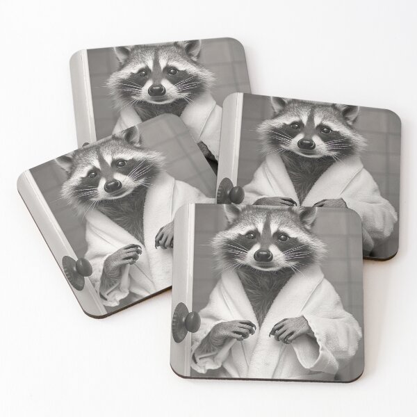 Item preview, Raccoon Wearing a Bathrobe in the Bathroom designed and sold by CheekyAnimalz.