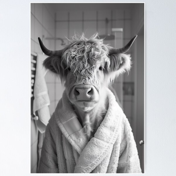 Item preview, Highland Cow Wearing a Bathrobe in the Bathroom designed and sold by CheekyAnimalz.