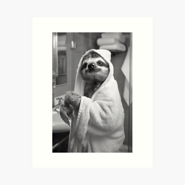 Item preview, Sloth Wearing a Bathrobe in the Bathroom designed and sold by CheekyAnimalz.