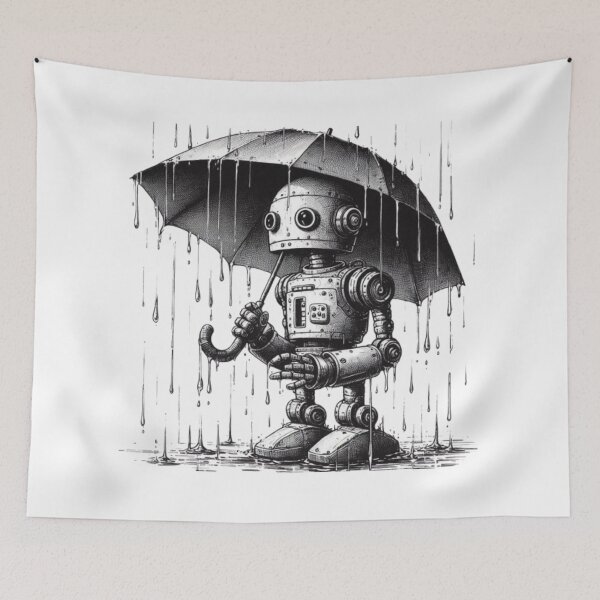Item preview, Sad robot, Rainy Day, Digital Art, Art Of The Future, Sci-Fi Mood designed and sold by WorlDigitalArts.